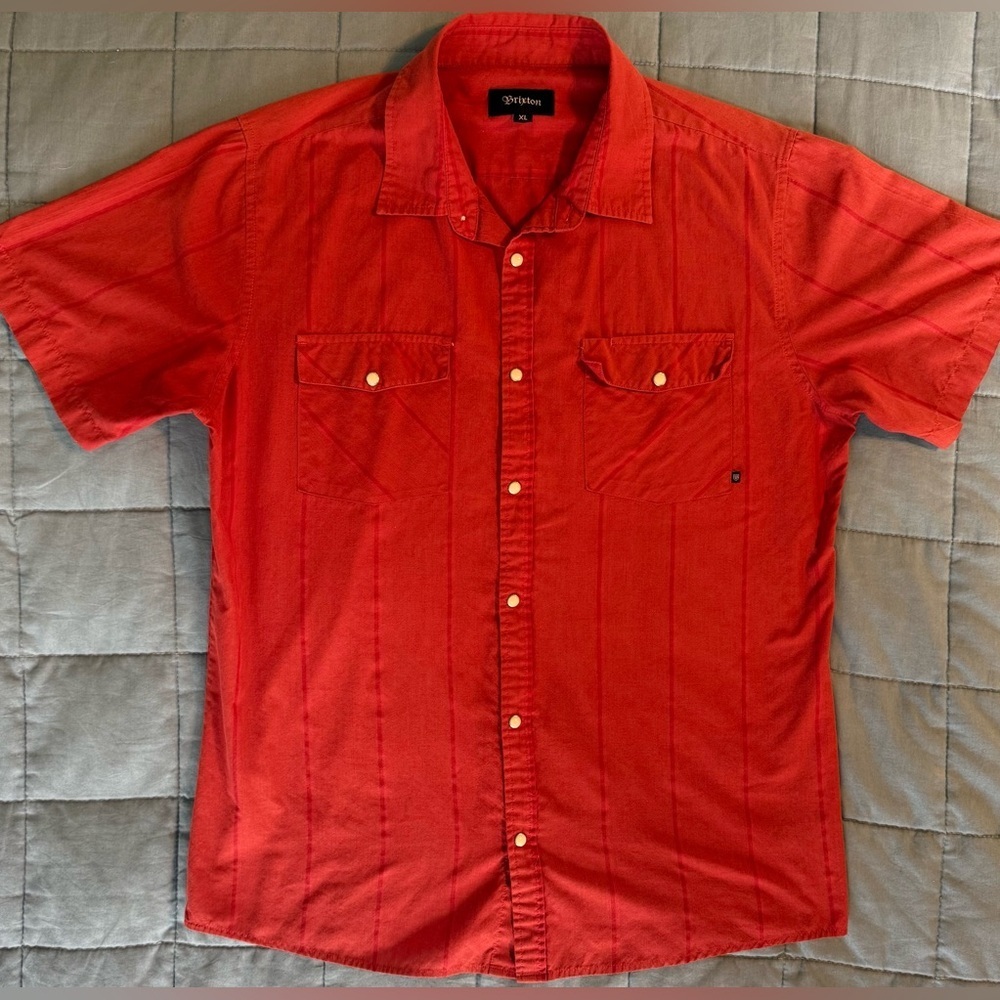 🔥 Brixton XL Red Short Sleeve Snap Button Shirt | Workwear Style 🔥